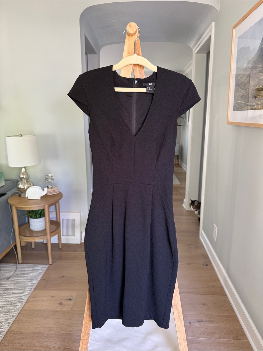 H&M Black V-Neck Cap Sleeve Midi Dress
